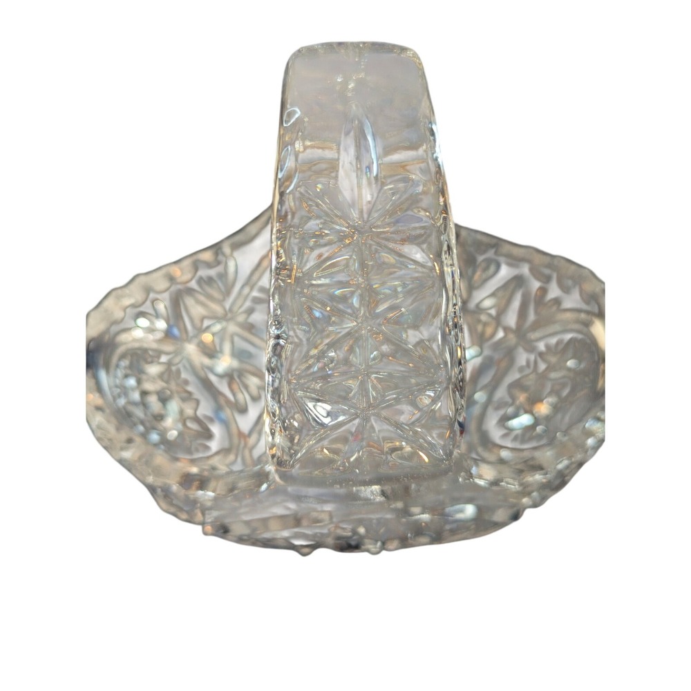 Bohemian Czech Hand CutLead Crystal Cut Glass Basket 5" Trinket Ring dish - Picture 7 of 8